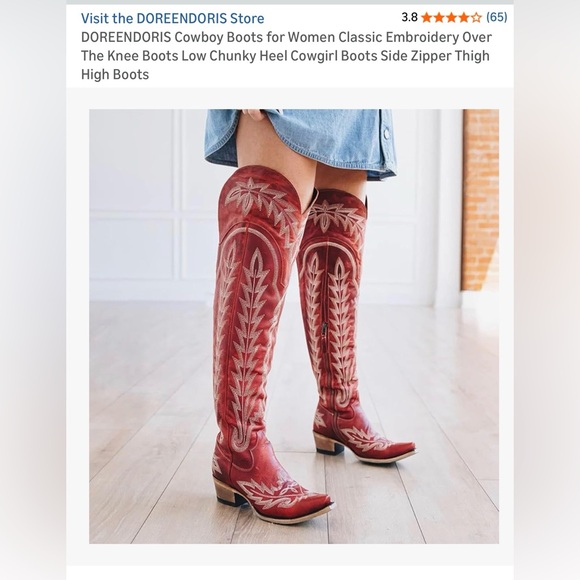 Red Embroidered Western Knee-High Cowboy Boots - Picture 3 of 3